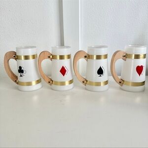 Siesta Ware Poker Heart Spade Mugs Set Wood Tray Caddy MCM Barware Frosted Club